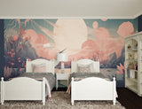 Japanese crane wall mural in meditation room showing scale and detail