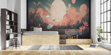 Design file of Japanese crane with pink sunset landscape pattern