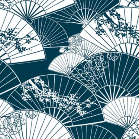 Japanese fan pattern design file showing intricate blue and white traditional motifs