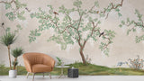 Cherry blossom wall mural transforming a modern bedroom into a zen retreat
