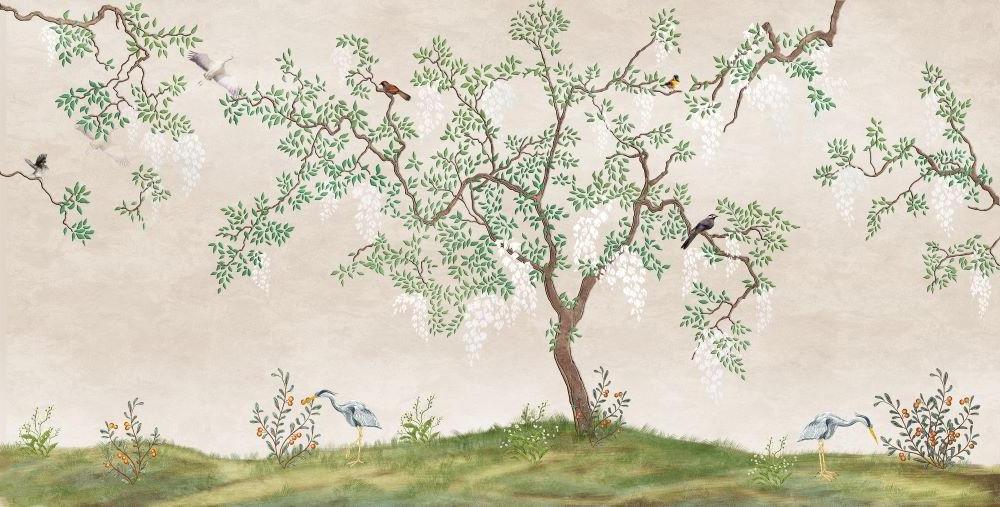 Japanese cherry blossom tree design file with delicate birds and branches pattern