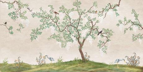 Japanese cherry blossom tree design file with delicate birds and branches pattern