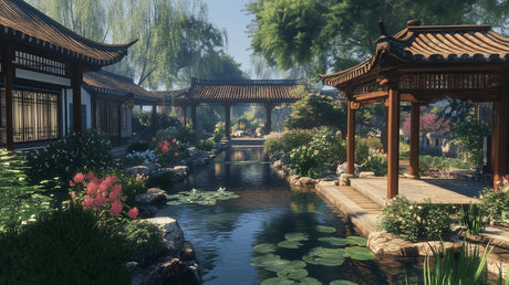 Japanese garden design file showing detailed pagodas and zen pond pattern