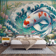 Japanese Koi Fish Wallpaper creating a serene atmosphere in a modern living room with natural light