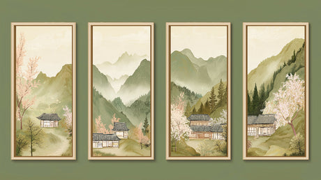 Japanese mountain landscape design file showing detailed cherry blossoms and traditional houses pattern