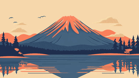 Mount Fuji minimalist design file showing full pattern with sunset colors and clean lines