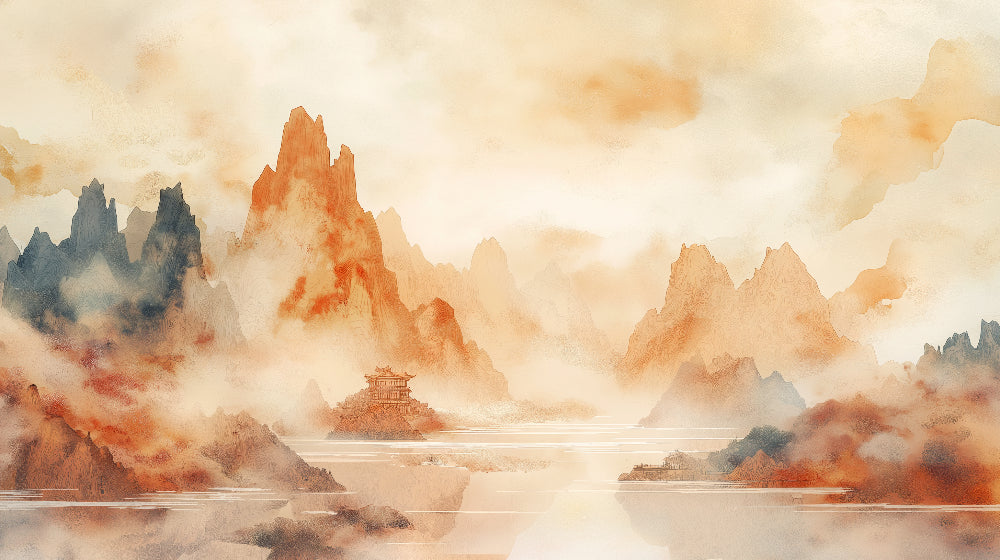 Japanese mountain and temple design file showing detailed misty peaks pattern