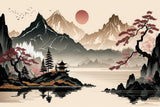 Japanese mountain and cherry blossom design file showing intricate pattern details