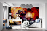 Japanese autumn wallpaper transforming dining room with temple scene