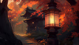 Japanese garden design file showing detailed autumn lantern pattern and maple leaves