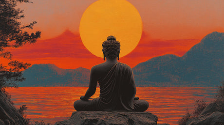 Japanese Buddha wallpaper design file showing detailed sunset silhouette pattern