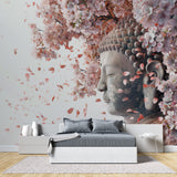 Cherry blossom Buddha mural in yoga studio showing scale and impact