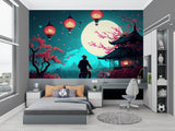 Cherry blossom wall mural bringing Asian charm to master bedroom