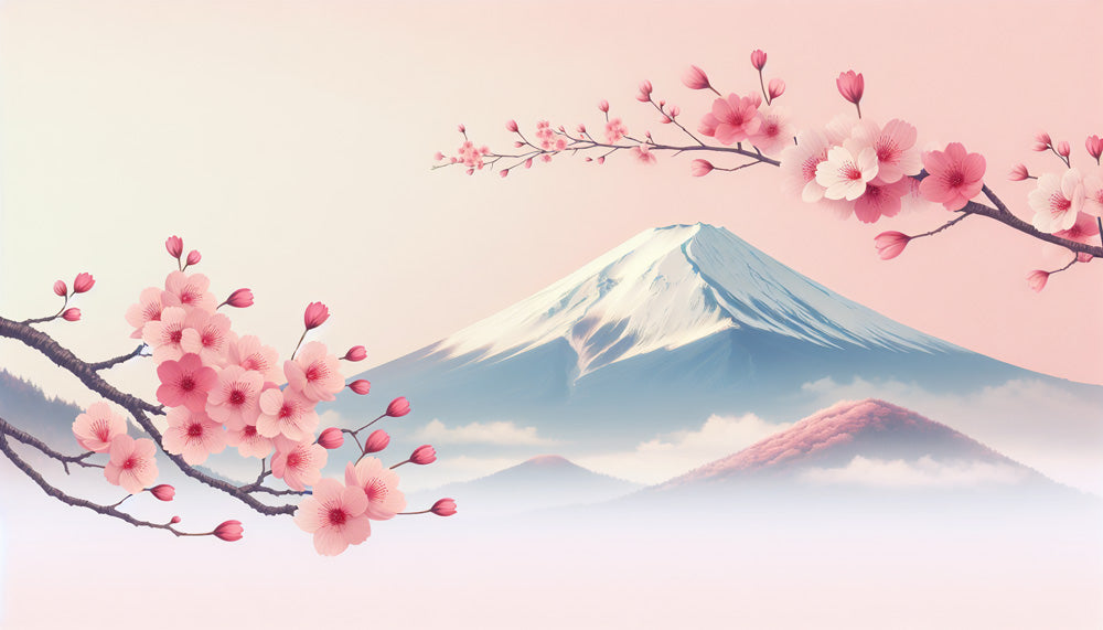 Mount Fuji Cherry Blossom Wallpaper design file showing detailed sakura petals and mountain silhouette