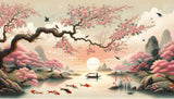 Cherry blossom lake scene design file showing detailed pink blooms and tranquil water pattern
