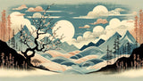 Japanese landscape design file showing detailed cherry blossoms and mountain peaks pattern