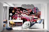 Sports car wall mural creating focal point in modern apartment