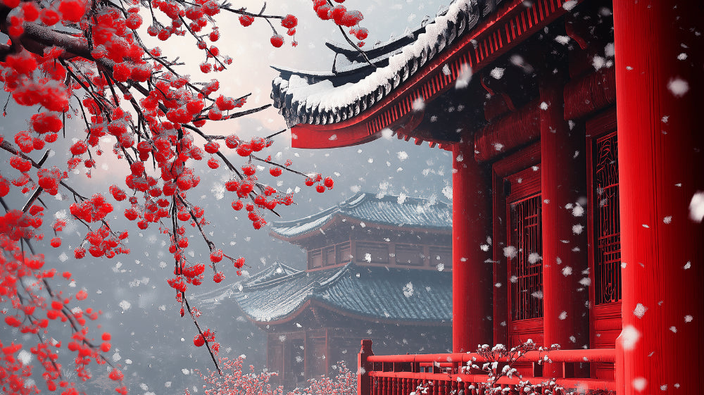 Cherry blossom temple design file showing detailed snow and pagoda pattern