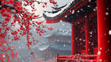Cherry blossom temple design file showing detailed snow and pagoda pattern