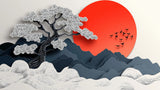 Japanese wall art design file showing detailed cherry blossoms and red sun pattern