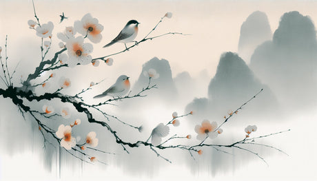 Cherry Blossom and Mountain Peaks design file showing detailed pattern and soft color transitions