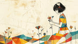 Japanese wall art design file showing geometric patterns and floral elements on cream background
