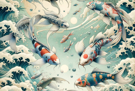 Japanese Koi Fish Wallpaper design file showing detailed wave pattern and swimming koi