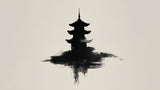 Minimalist Japanese pagoda design file showing detailed black brushstrokes on beige background