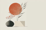 Japanese minimalist sun and bamboo design file with geometric elements and coral accents