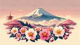 Mount Fuji and cherry blossoms design file showing detailed pattern and soft pink petals