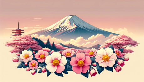Mount Fuji and cherry blossoms design file showing detailed pattern and soft pink petals