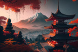 Mount Fuji and pagoda at sunset design file showing detailed Japanese landscape pattern