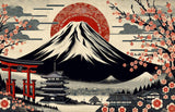 Mount Fuji cherry blossom design file showing detailed Japanese art pattern and red sun composition