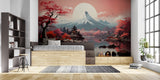 Japanese landscape wallpaper bringing serenity to master bedroom