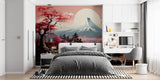 Japanese wall mural transforming home office with Mount Fuji view