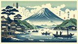 Mount Fuji lake design file showing detailed ukiyo-e style artwork with boats and traditional houses