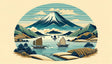 Japanese Mount Fuji wallpaper mural displayed in a minimalist living room, creating a peaceful Asian-inspired atmosphere