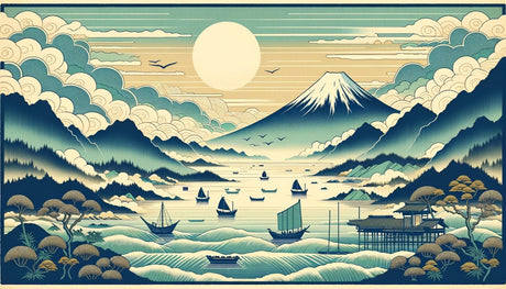 Mount Fuji landscape wallpaper design file showing detailed Japanese art pattern with traditional boats