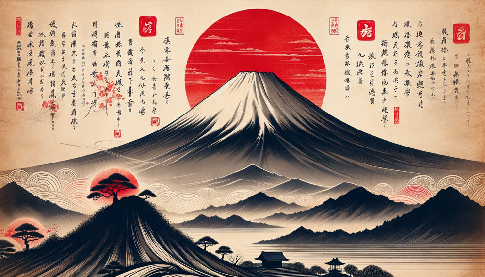 Mount Fuji Red Sun design file showing detailed Japanese art pattern and calligraphy elements