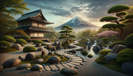 Mount Fuji temple garden design file showing intricate Japanese landscape pattern with cherry blossoms