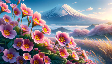 Mount Fuji with cherry blossoms design file showing detailed pink flowers and misty mountain landscape