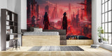 Japanese urban wallpaper making statement in contemporary home office