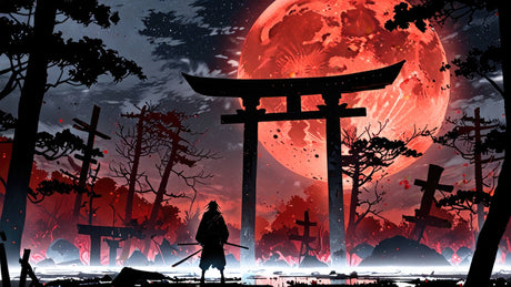 Japanese red moon and torii gate design file showing detailed artwork pattern
