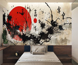 Ink splatter Japanese wall art in meditation room setting