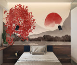 Asian inspired wall design transforming a minimalist dining room space