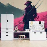 Samurai wall mural adding cultural flair to gaming room setup