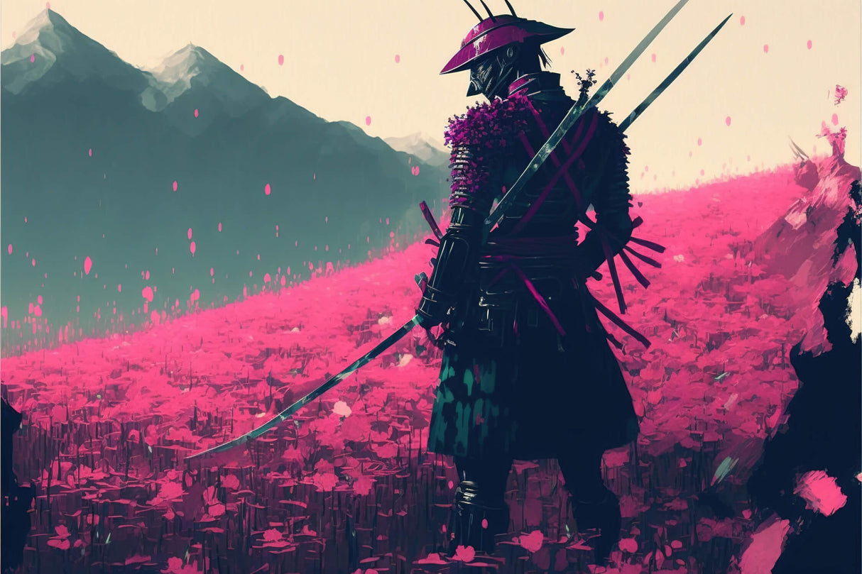 Japanese samurai and cherry blossom design file showing detailed art pattern
