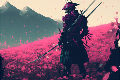 Japanese samurai and cherry blossom design file showing detailed art pattern