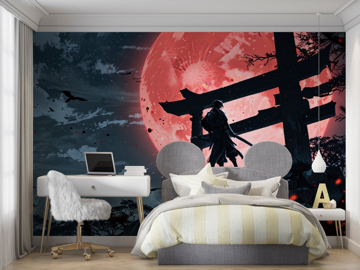 Anime-style Japanese wallpaper making statement in teen bedroom