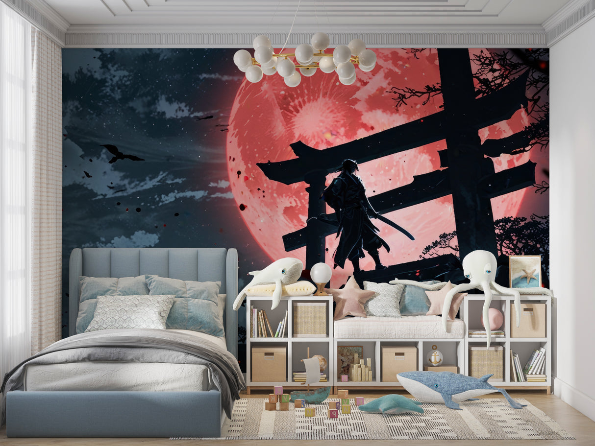 Japanese night scene wallpaper transforming home office space